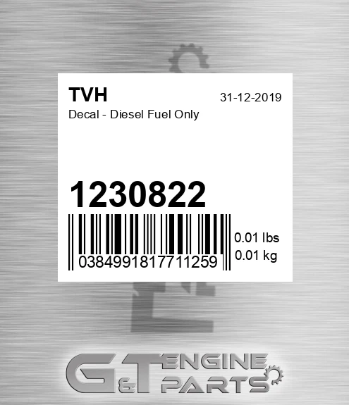1230822 Decal - Diesel Fuel Only