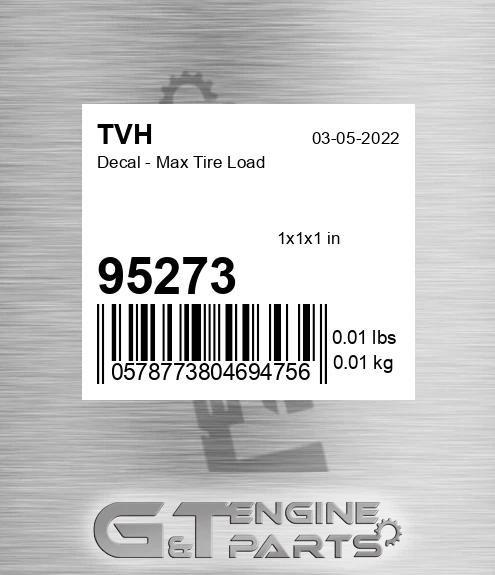 95273 Decal - Max Tire Load