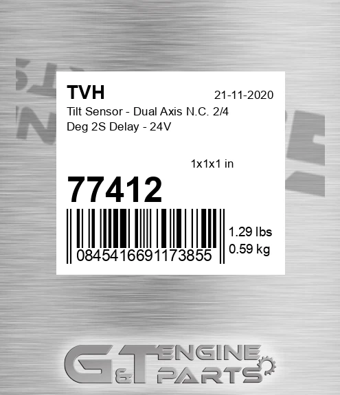 77412 Tilt Sensor - Dual Axis N.C. 2/4 Deg 2S Delay - 24V