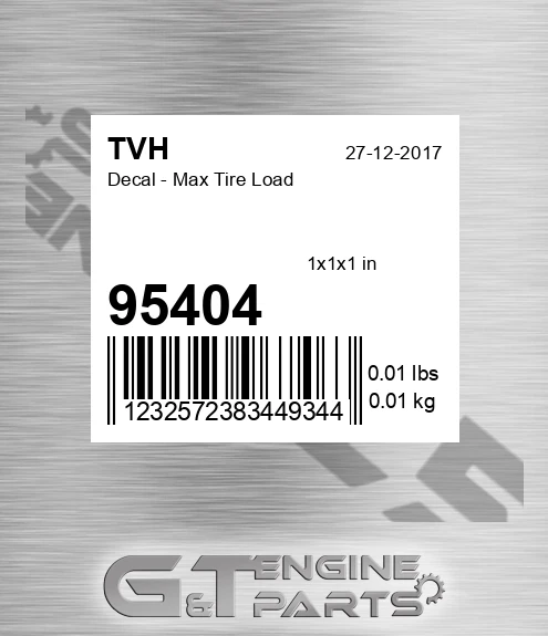 95404 Decal - Max Tire Load