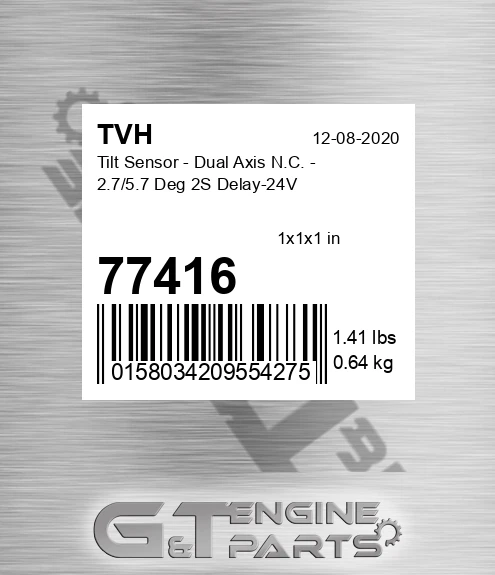 77416 Tilt Sensor - Dual Axis N.C. - 2.7/5.7 Deg 2S Delay-24V