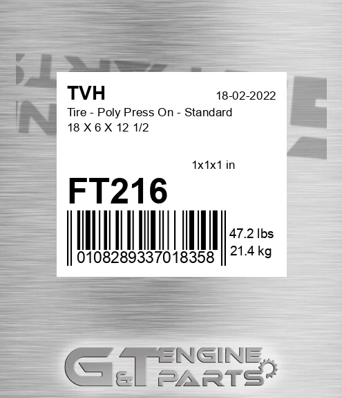 FT216 Tire - Poly Press On - Standard 18 X 6 X 12 1/2