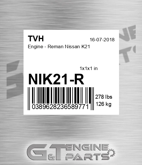NIK21-R Engine - Reman Nissan K21