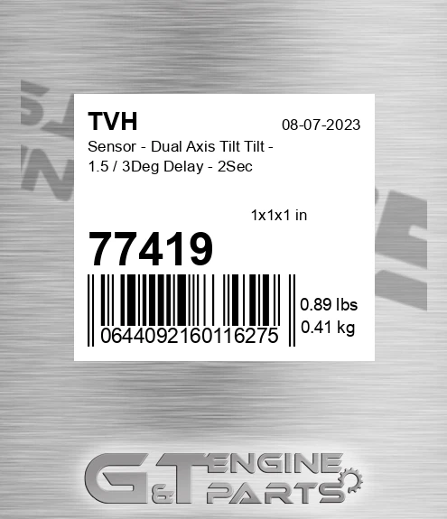 77419 Sensor - Dual Axis Tilt Tilt - 1.5 / 3Deg Delay - 2Sec