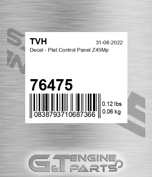76475 Decal - Plat.Control Panel Z45Mp