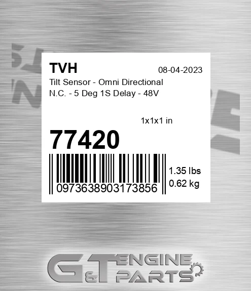 77420 Tilt Sensor - Omni Directional N.C. - 5 Deg 1S Delay - 48V