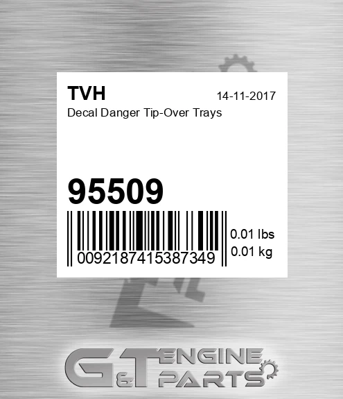 95509 Decal Danger Tip-Over Trays