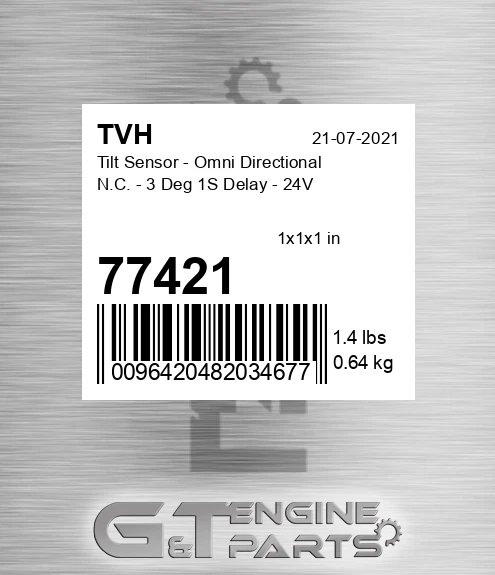 77421 Tilt Sensor - Omni Directional N.C. - 3 Deg 1S Delay - 24V