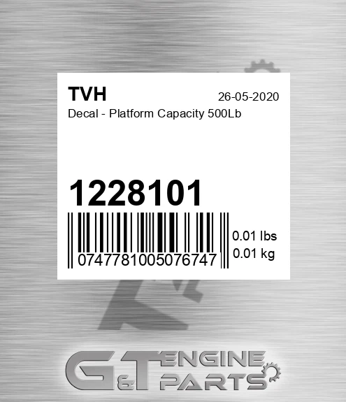 1228101 Decal - Platform Capacity 500Lb