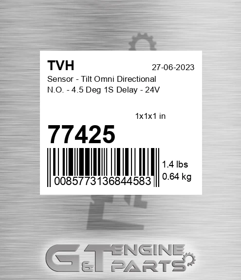 77425 Sensor - Tilt Omni Directional N.O. - 4.5 Deg 1S Delay - 24V