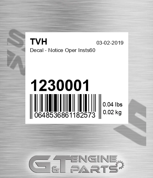 1230001 Decal - Notice Oper Insts60