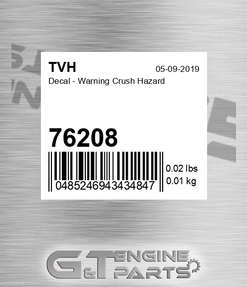 76208 Decal - Warning Crush Hazard