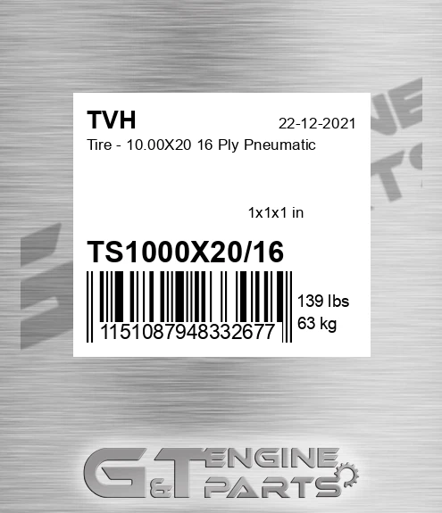 TS1000X20/16 Tire - 10.00X20 16 Ply Pneumatic
