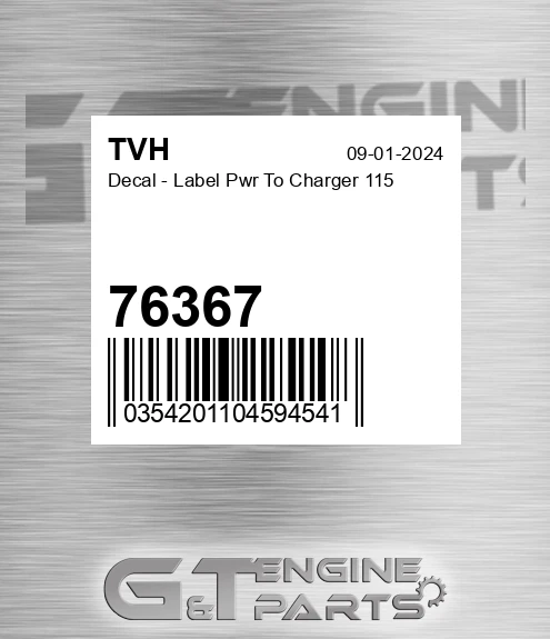 76367 Decal - Label Pwr To Charger 115