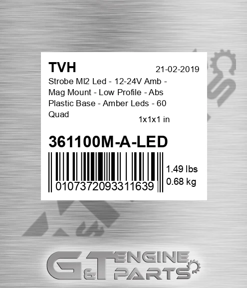 361100M-A-LED Strobe Ml2 Led - 12-24V Amb - Mag Mount - Low Profile - Abs Plastic Base - Amber Leds - 60 Quad Fpm
