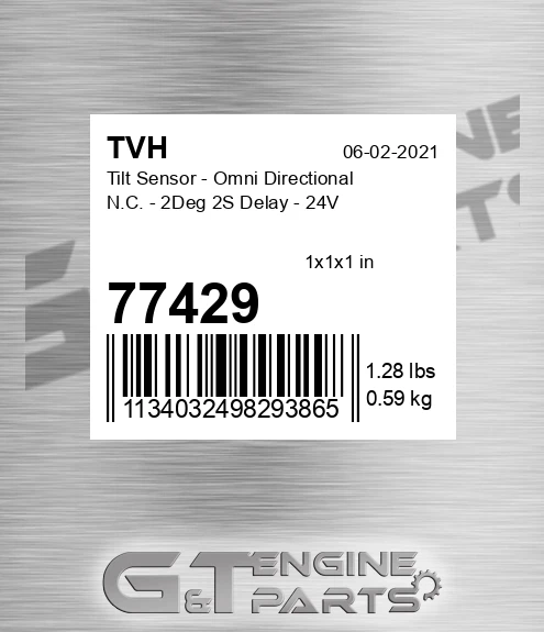 77429 Tilt Sensor - Omni Directional N.C. - 2Deg 2S Delay - 24V