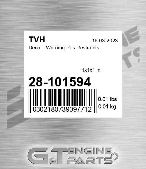 28-101594 Decal - Warning Pos Restraints
