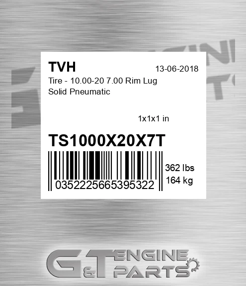 TS1000X20X7T Tire - 10.00-20 7.00 Rim Lug Solid Pneumatic