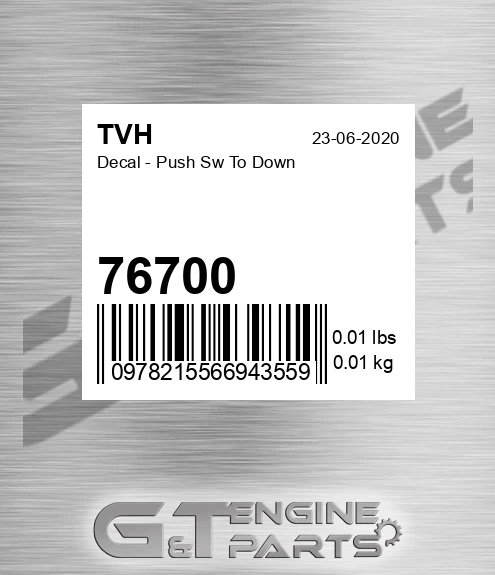 76700 Decal - Push Sw To Down