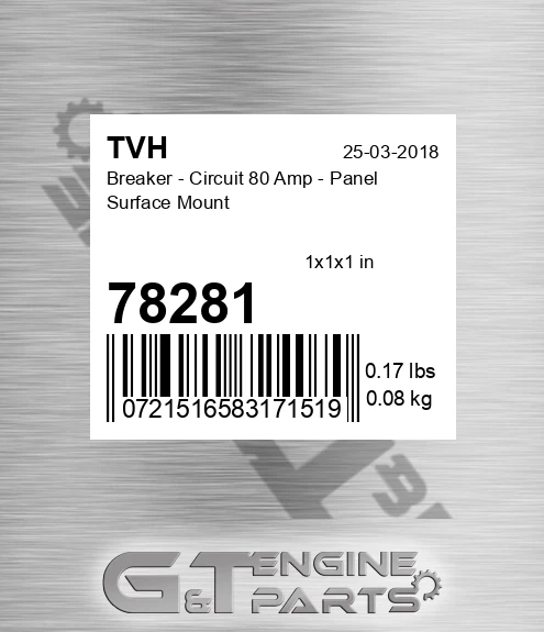 78281 Breaker - Circuit 80 Amp - Panel Surface Mount