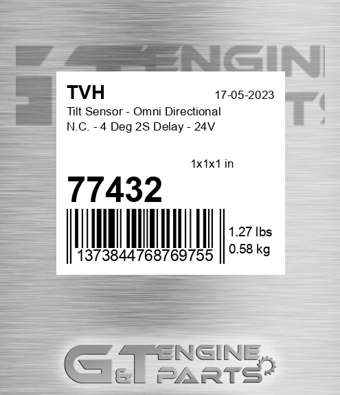 77432 Tilt Sensor - Omni Directional N.C. - 4 Deg 2S Delay - 24V