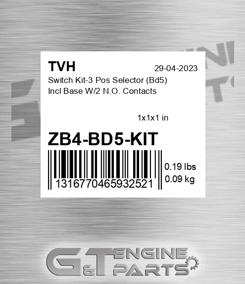 ZB4-BD5-KIT Switch Kit-3 Pos Selector Bd5 Incl Base W/2 N.O. Contacts