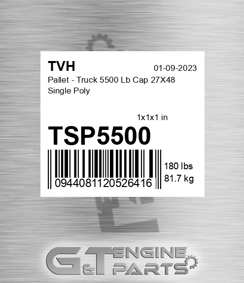 TSP5500 Pallet - Truck 5500 Lb Cap 27X48 Single Poly