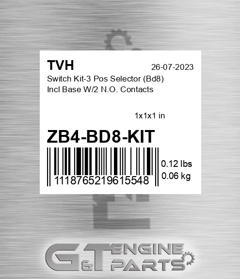 ZB4-BD8-KIT Switch Kit-3 Pos Selector Bd8 Incl Base W/2 N.O. Contacts