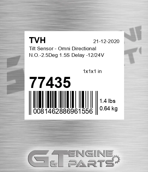 77435 Tilt Sensor - Omni Directional N.O.-2.5Deg 1.5S Delay -12/24V