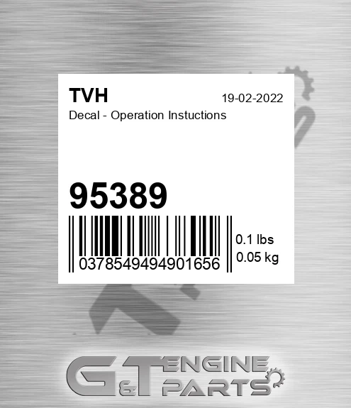 95389 Decal - Operation Instuctions
