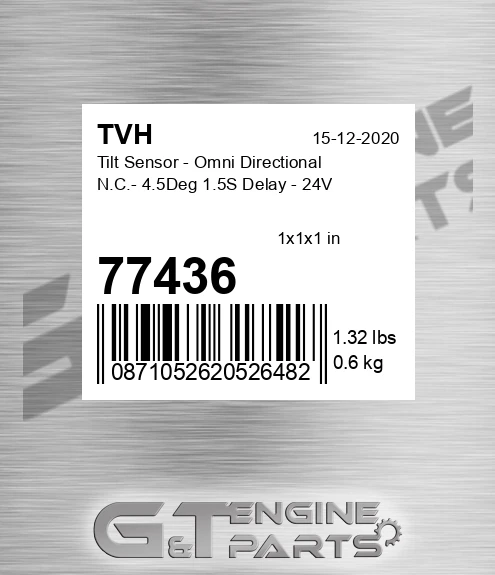 77436 Tilt Sensor - Omni Directional N.C.- 4.5Deg 1.5S Delay - 24V