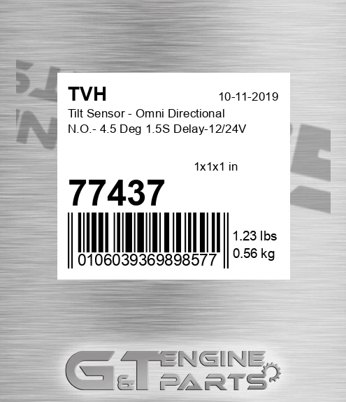 77437 Tilt Sensor - Omni Directional N.O.- 4.5 Deg 1.5S Delay-12/24V