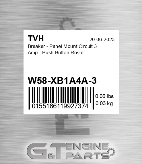 W58-XB1A4A-3 Breaker - Panel Mount Circuit 3 Amp - Push Button Reset