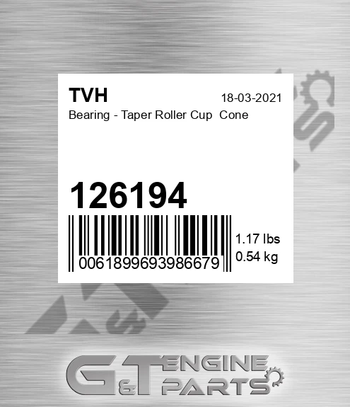126194 Bearing - Taper Roller Cup Cone
