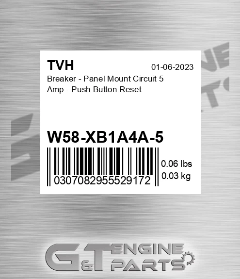W58-XB1A4A-5 Breaker - Panel Mount Circuit 5 Amp - Push Button Reset