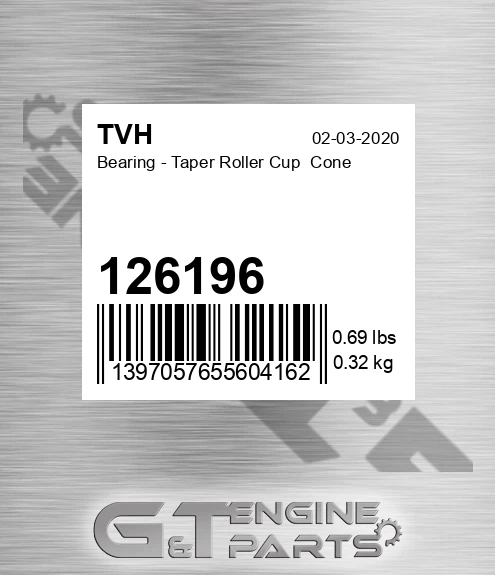 126196 Bearing - Taper Roller Cup Cone