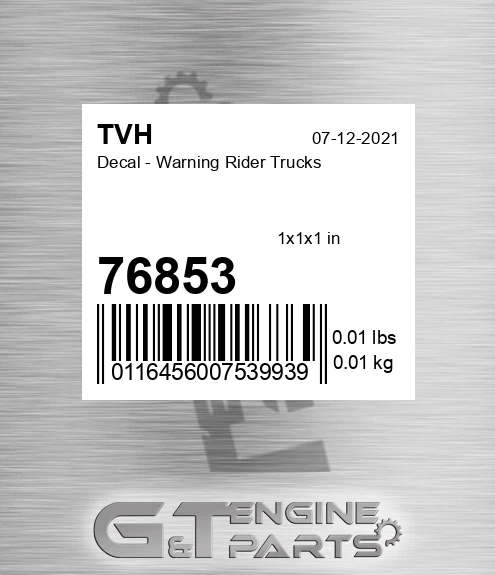 76853 Decal - Warning Rider Trucks