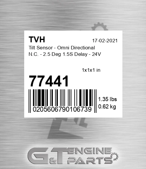 77441 Tilt Sensor - Omni Directional N.C. - 2.5 Deg 1.5S Delay - 24V