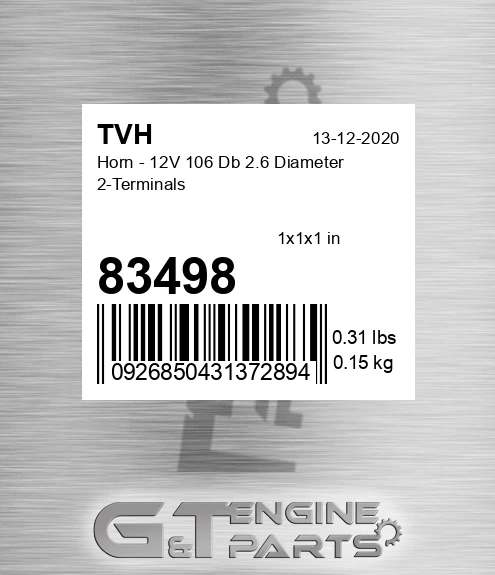 83498 Horn - 12V 106 Db 2.6 Diameter 2-Terminals