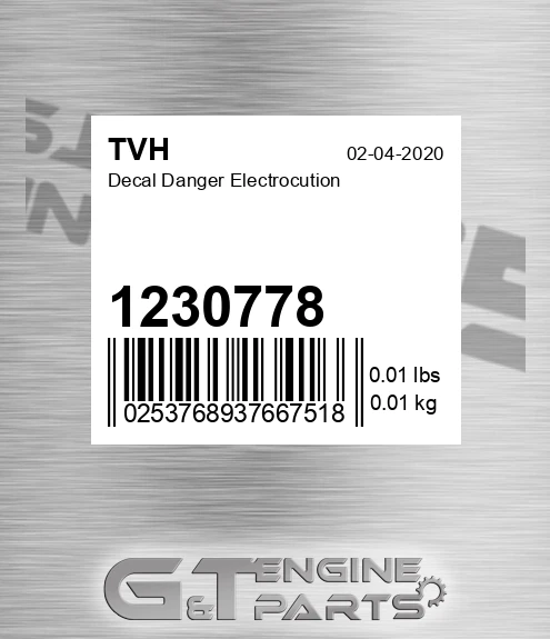 1230778 Decal Danger Electrocution