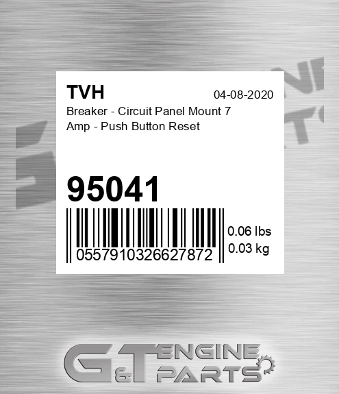 95041 Breaker - Circuit Panel Mount 7 Amp - Push Button Reset