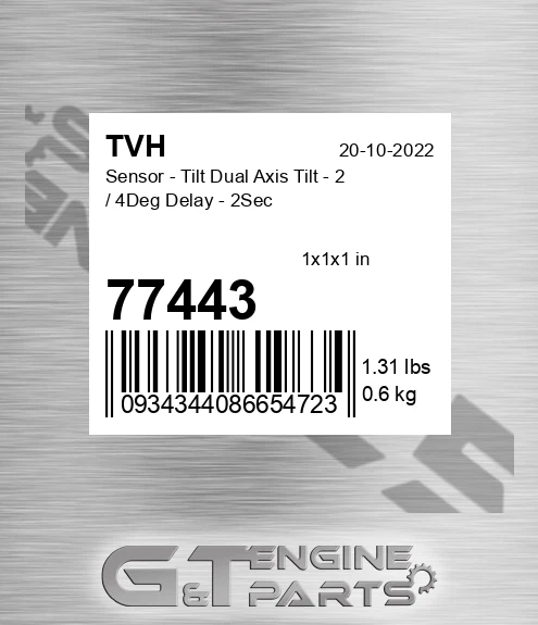 77443 Sensor - Tilt Dual Axis Tilt - 2 / 4Deg Delay - 2Sec