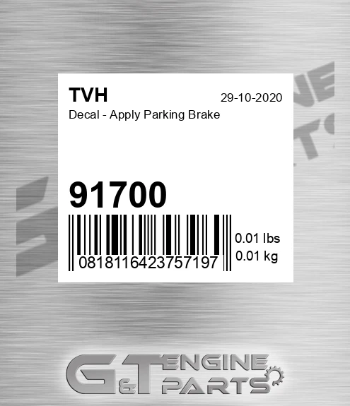 91700 Decal - Apply Parking Brake