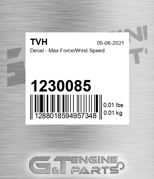 1230085 Decal - Max Force/Wind Speed