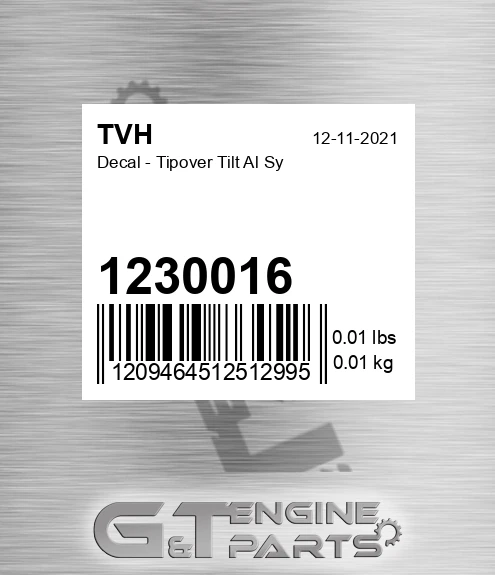 1230016 Decal - Tipover Tilt Al Sy