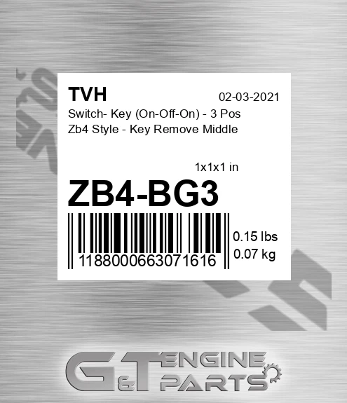 ZB4-BG3 Switch- Key On-Off-On - 3 Pos Zb4 Style - Key Remove Middle