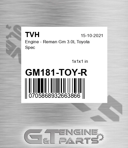 GM181-TOY-R Engine - Reman Gm 3.0L Toyota Spec