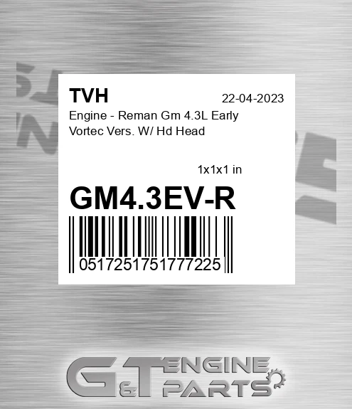 GM4.3EV-R Engine - Reman Gm 4.3L Early Vortec Vers. W/ Hd Head