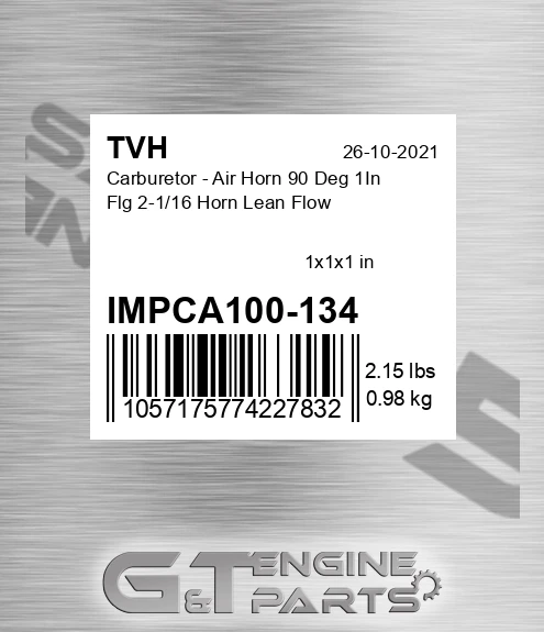 IMPCA100-134 Carburetor - Air Horn 90 Deg 1In Flg 2-1/16 Horn Lean Flow