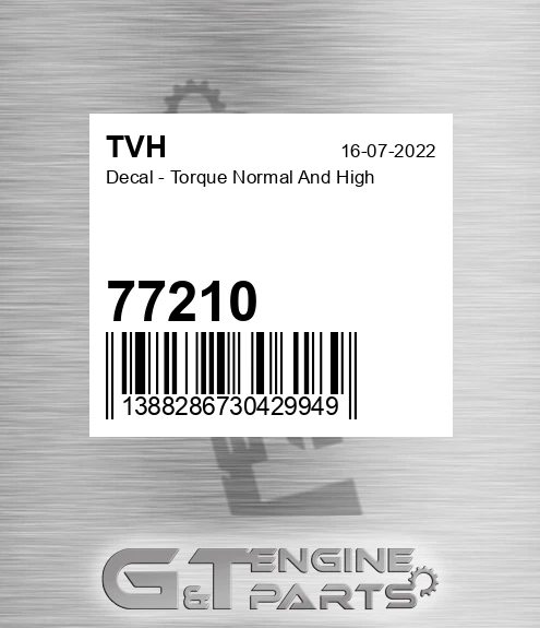 77210 Decal - Torque Normal And High